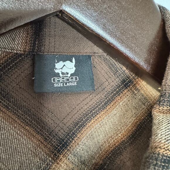 G59 Records g59 Zip up Embroidered Flannel Brown Shirt Grunge Men's L - Picture 6 of 12